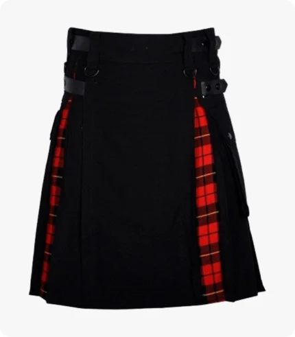 Black Cotton Wallace Tartan Utility Cargo Hybrid Kilt