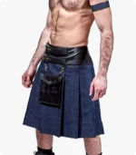 Black Stylish Leather Denim Kilt Side