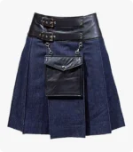 Black Stylish Leather Denim Kilt