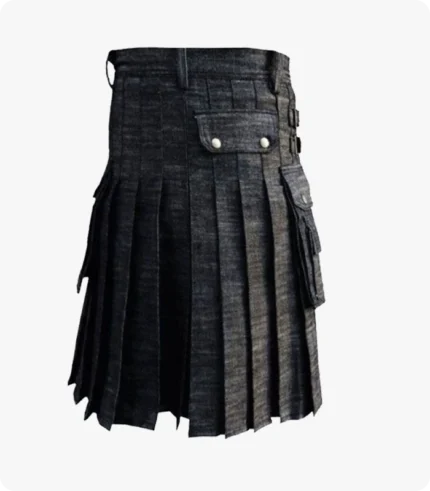 Custom Made Black Denim Utility Kilt Back