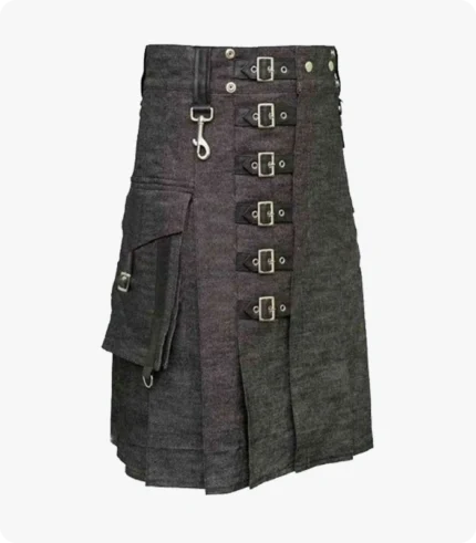 Custom Made Heavy Denim Kilt With Straps Side