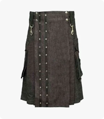 Custom Made Heavy Denim Kilt With Straps