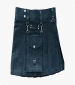 Custom Made New Black Denim kilt Side