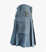 Custom Made Sky Blue Denim Kilt Side