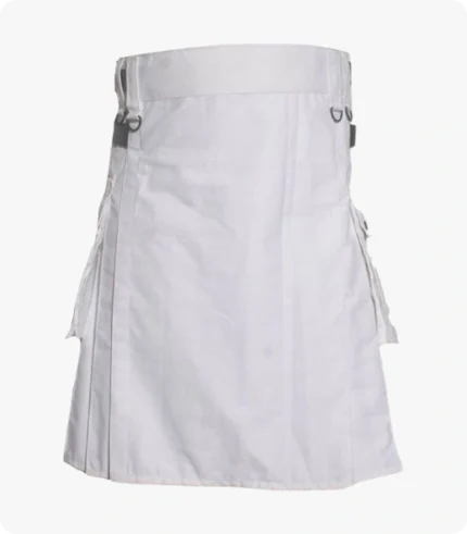 Deluxe White Utility Kilt With Leather Straps