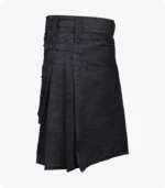 Hand Made Black Denim Utility Kilt Side