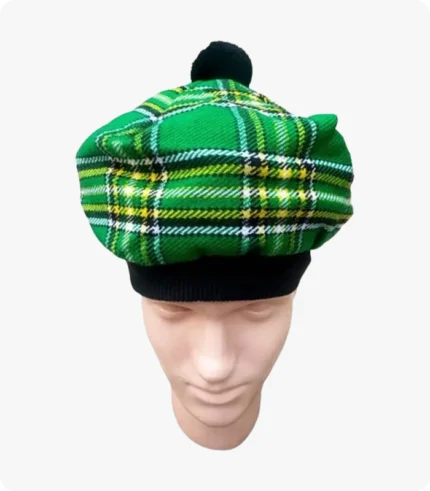 Irish Green Tartan Tam O Shanter Hat Front