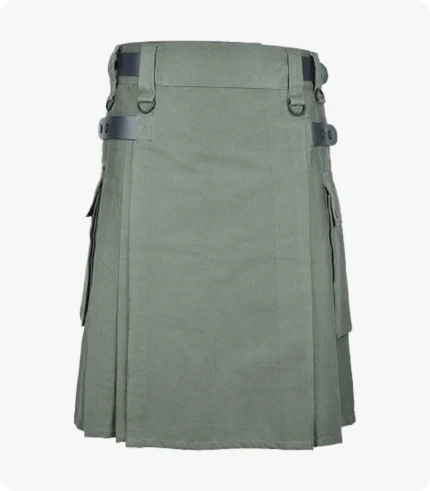 Olive Green Cotton Utility Kilt For Men