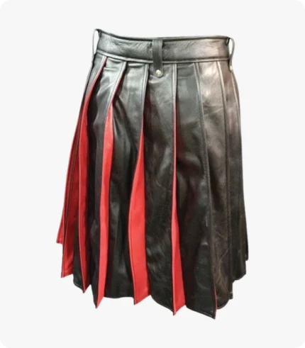 Pleated Black and Red Leather Kilt Back