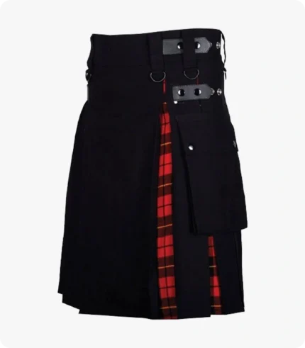 Premium Quality Handmade Black Hybrid Kilt Side