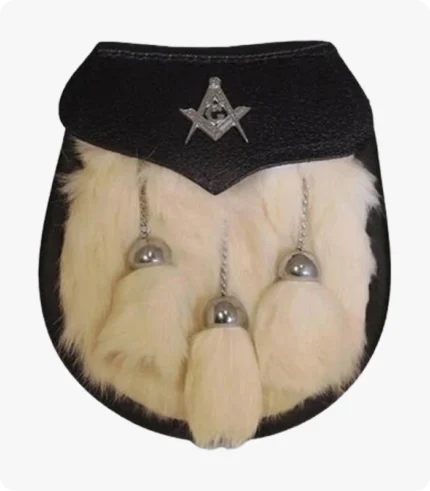 Semi Dress Sporran White Rabbit Fur Masonic Emblem