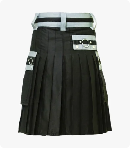 Stylish Black Cargo Utility Kilt Back