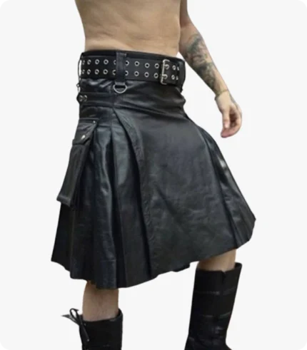 Stylish Black Leather Kilt For Men