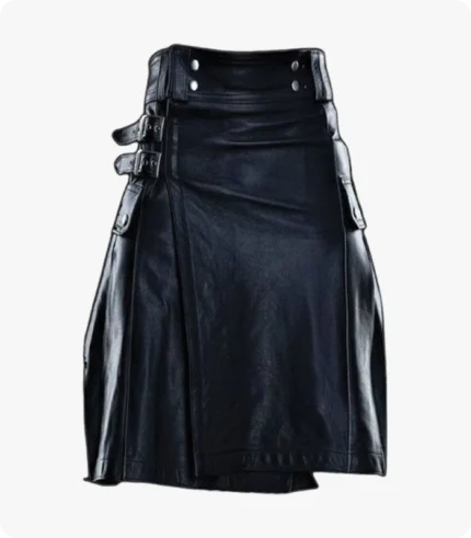 Stylish Pure Black Leather Kilt