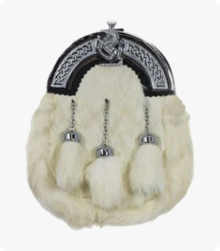 White Rabbit Fur Chrome Lion Emblem Sporran