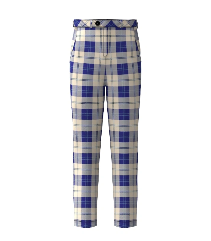 Handmade Ailsa Royal Blue Tartan Trouser Front Handmade Ailsa Royal Blue Tartan Trouser Front