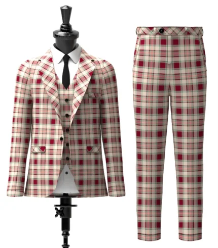 Etive Burgundy Tartan Suit Front