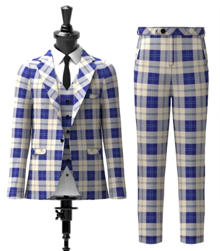 Ailsa Royal Blue Tartan Suit Front