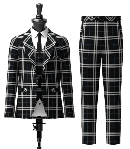 London Fog Black Tartan Suit Front