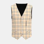 Beige Tartan Waistcoat Front