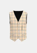 Beige Tartan Waistcoat Front