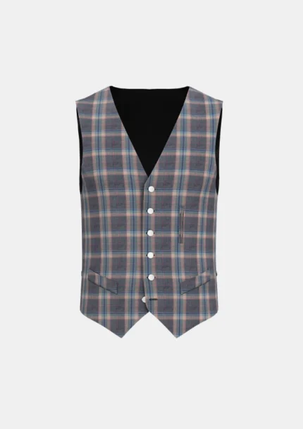 Harris Mist Tartan Waistcoat Front