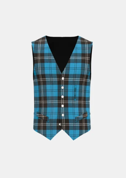Ramsay Blue Tartan Waistcoat Front