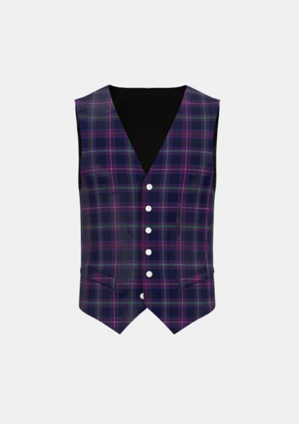 Scottish Heather Tartan Waistcoat Front