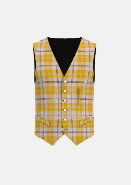 Ailsa Gold Tartan Waistcoat Front