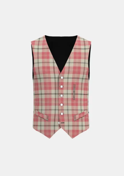Ailsa Pink Tartan Waistcoat Front