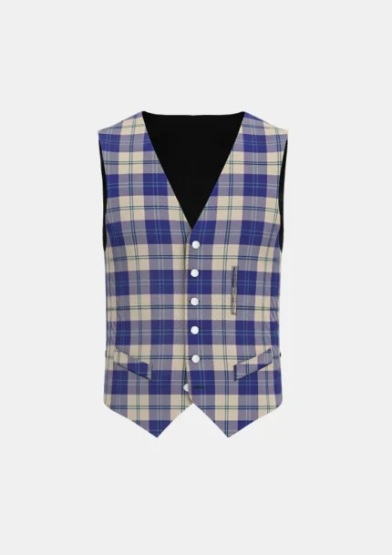 Ailsa Royal Blue Tartan Waistcoat Front