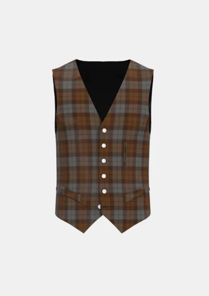 Brown Heather Tartan Waistcoat Front