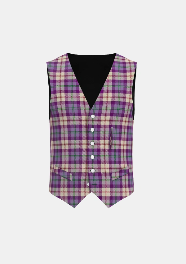 Gigha Lilac Tartan Waistcoat Front Gigha Lilac Tartan Waistcoat Front