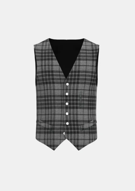 Grey Watch Tartan Waistcoat Front
