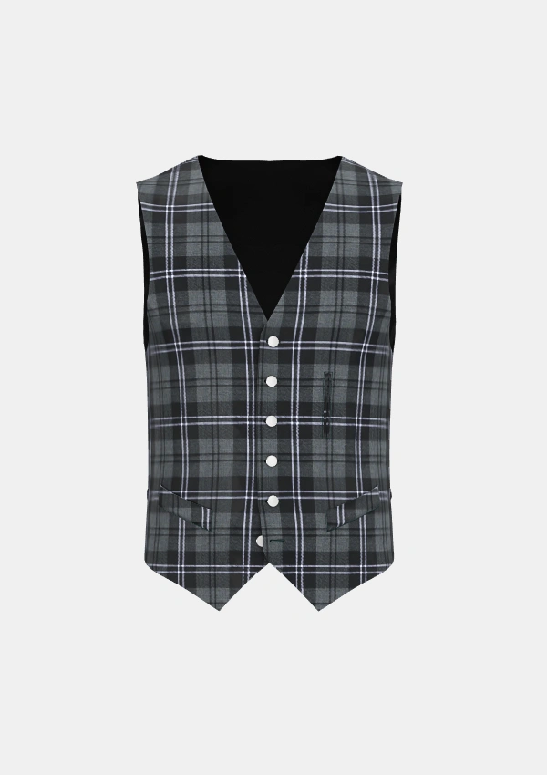 Hamilton Grey Tartan Waistcoat Front Hamilton Grey Tartan Waistcoat Front