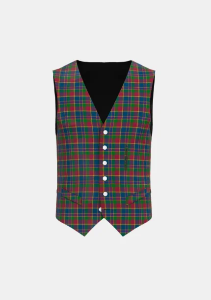 Lands End Maroon Tartan Waistcoat Front