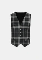 London Fog Black Tartan Waistcoat Front