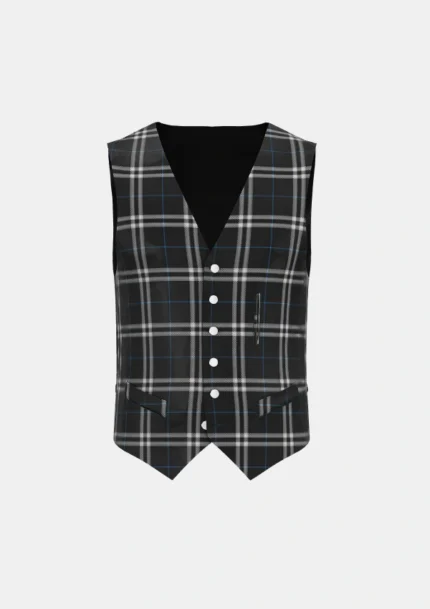 London Fog Black Tartan Waistcoat Front