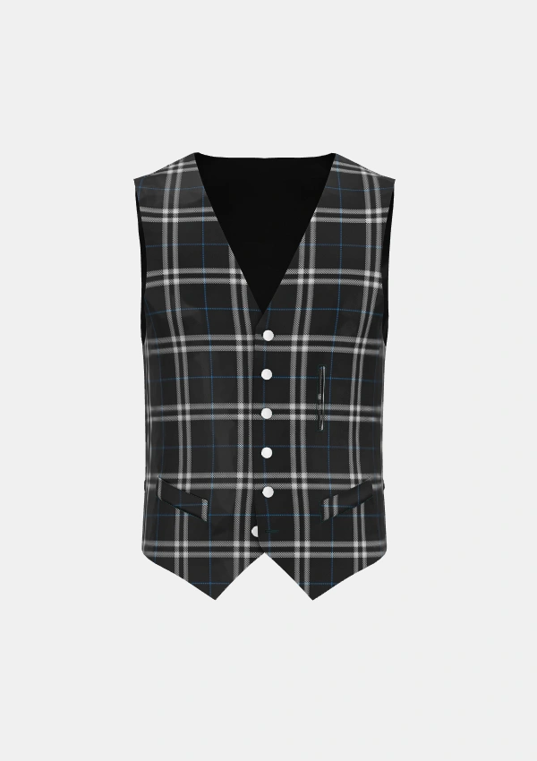 London Fog Black Tartan Waistcoat Front London Fog Black Tartan Waistcoat Front