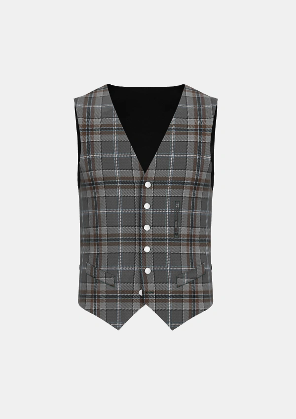 Oban Mist Tartan Waistcoat Front Oban Mist Tartan Waistcoat Front