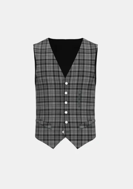 Scott Black and Grey Tartan Waistcoat Front