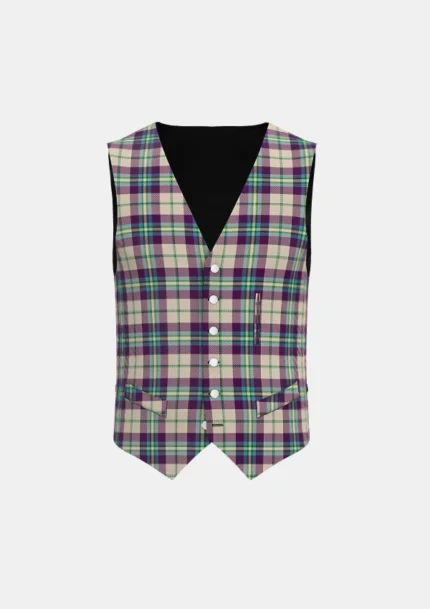 Shield Purple Tartan Waistcoat Front
