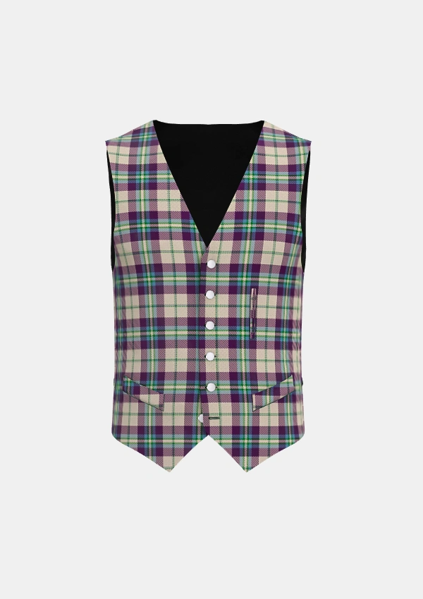 Shield Purple Tartan Waistcoat Front Shield Purple Tartan Waistcoat Front