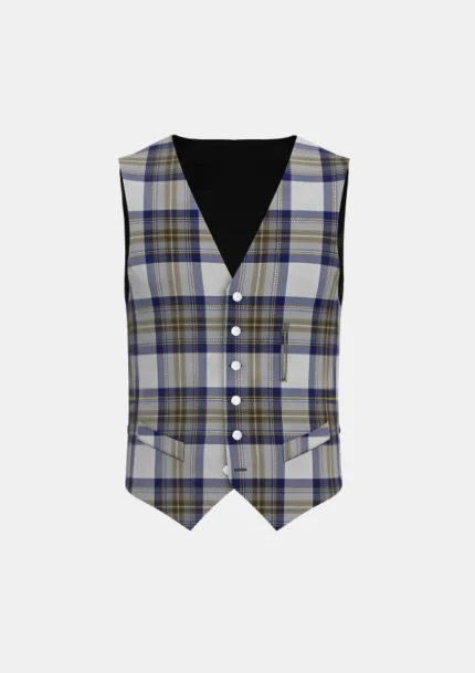 Stewart Dress Blue Tartan Waistcoat Front