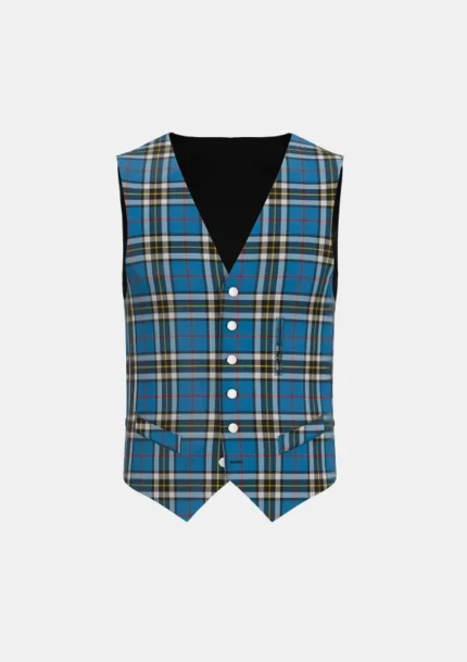 Thomson Dress Blue Tartan Waistcoat Front
